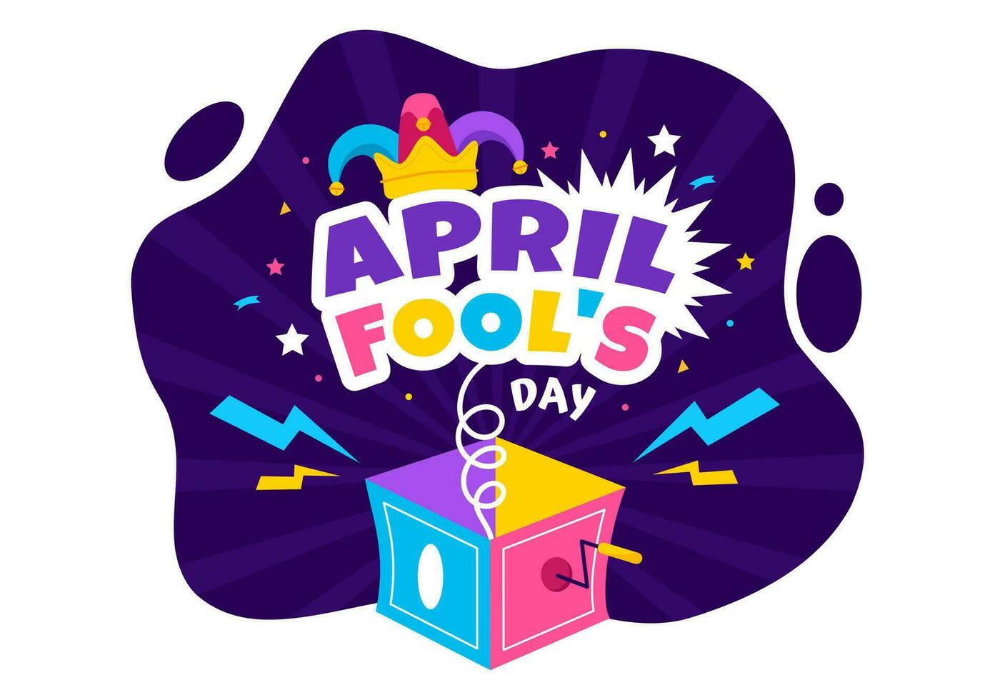 Happy April Fools Day Celebration Illustration Wearing a Jester Hat and a Box Containing Surprises to Surprise People in Flat Cartoon Holiday vector