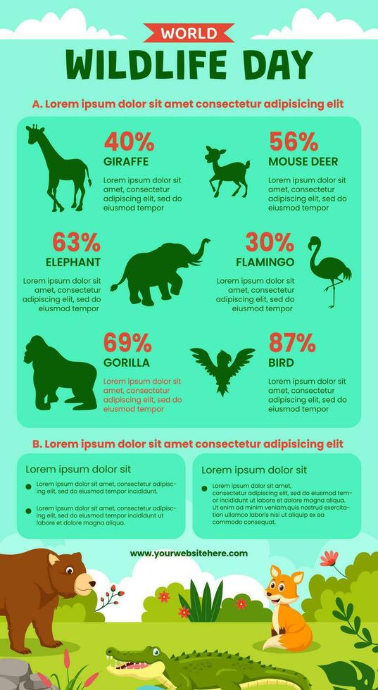 Wildlife Day Infographic Flat Cartoon Hand Drawn Templates Background Illustration vector