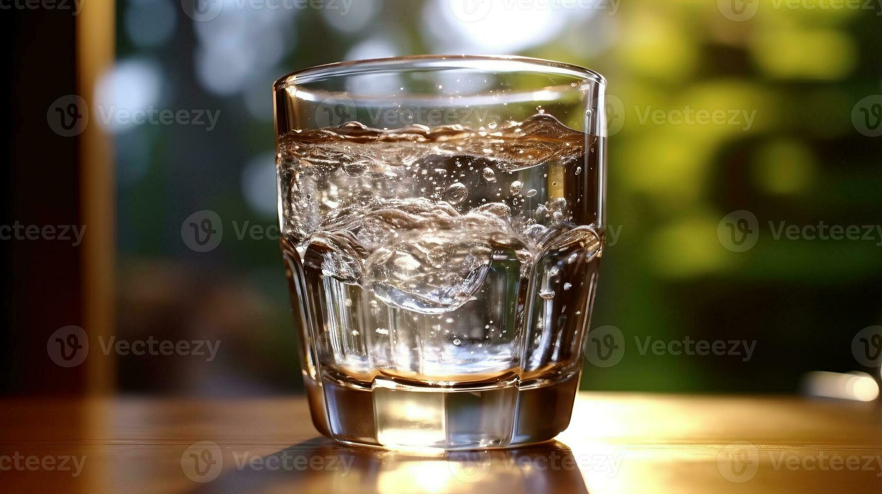 Pure water in glass while someone drinks photo