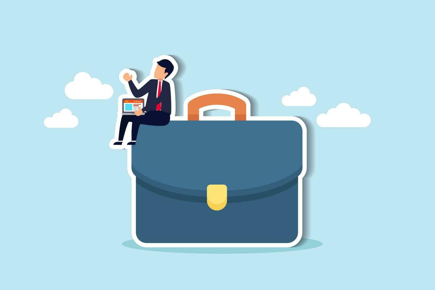 Work experience, expertise or professional employee, specialist skill, occupation or administrator work, wisdom or employment concept, confidence businessman working with computer laptop on briefcase. vector