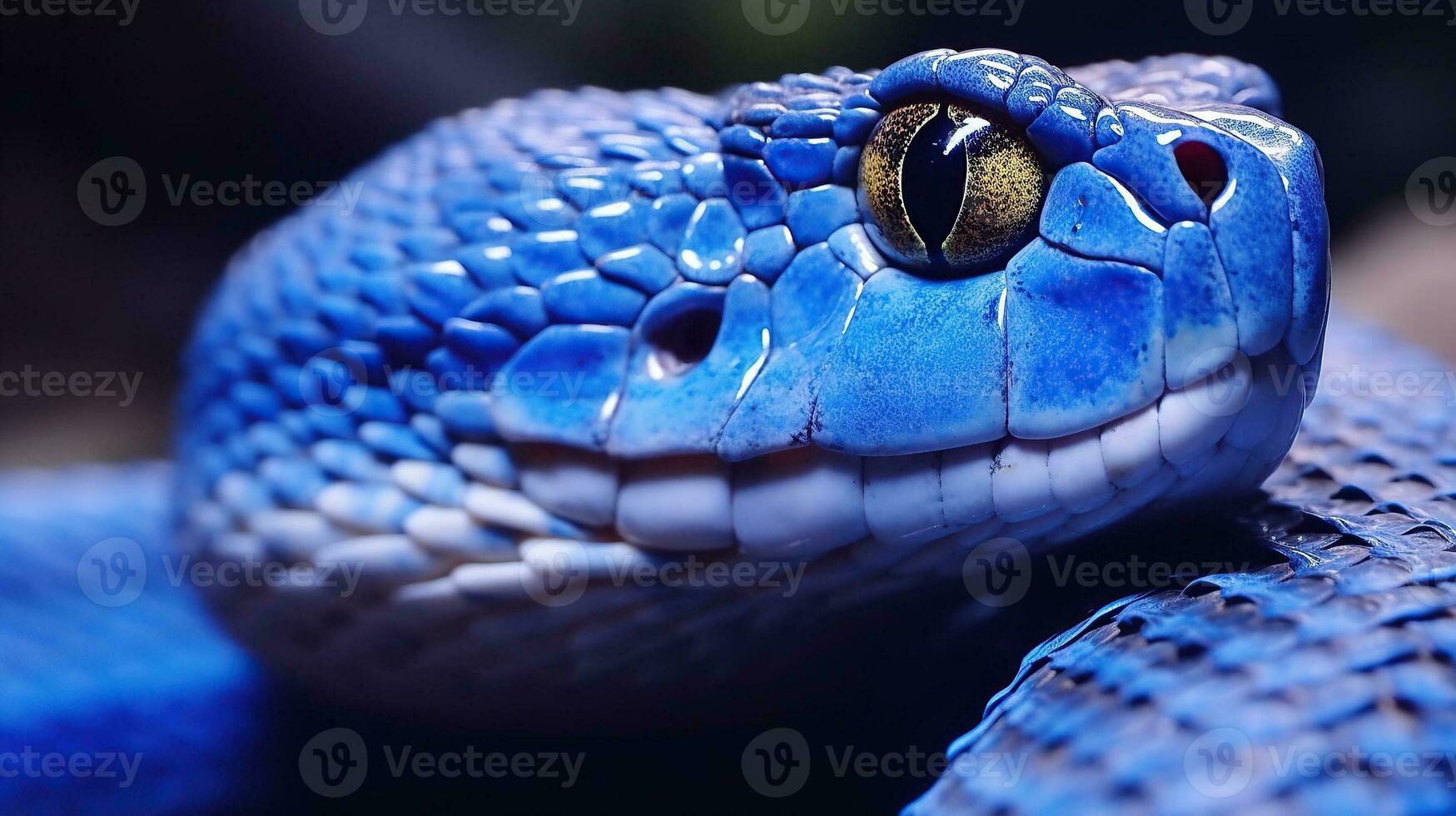 AI generated Blue viper snake closeup face Generative AI photo