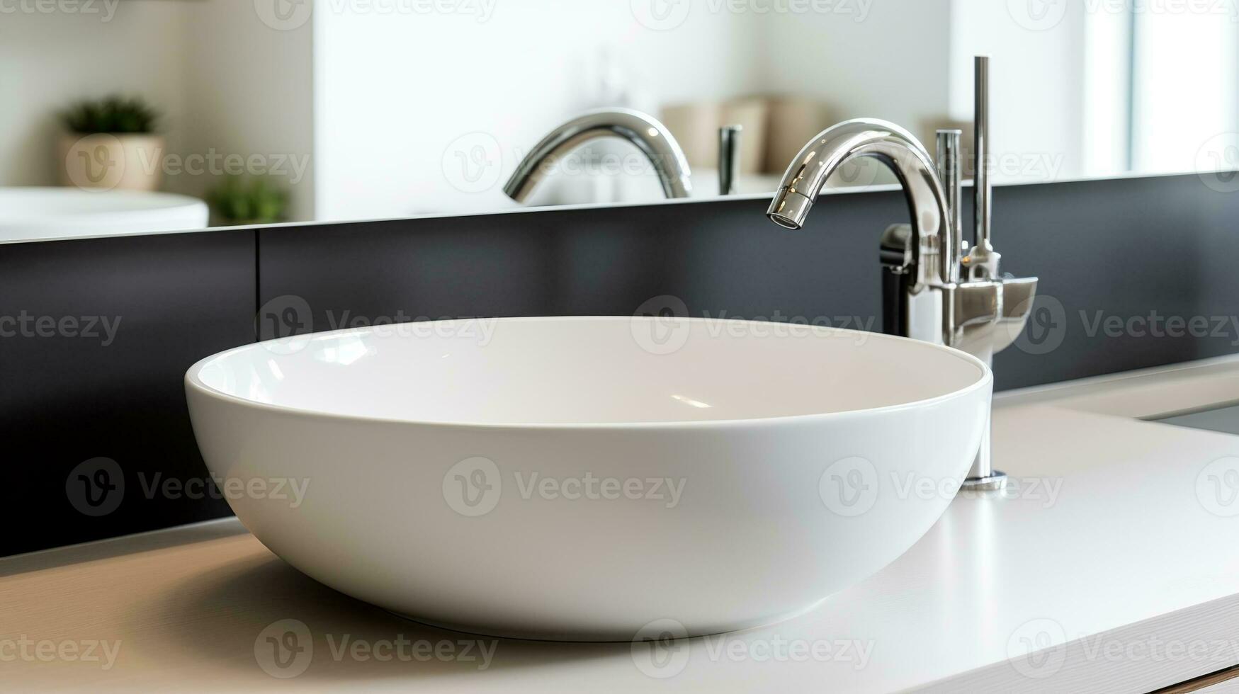 pristine white ceramic sink with a minimalist design, complemented by a chrome - plated modern faucet photo