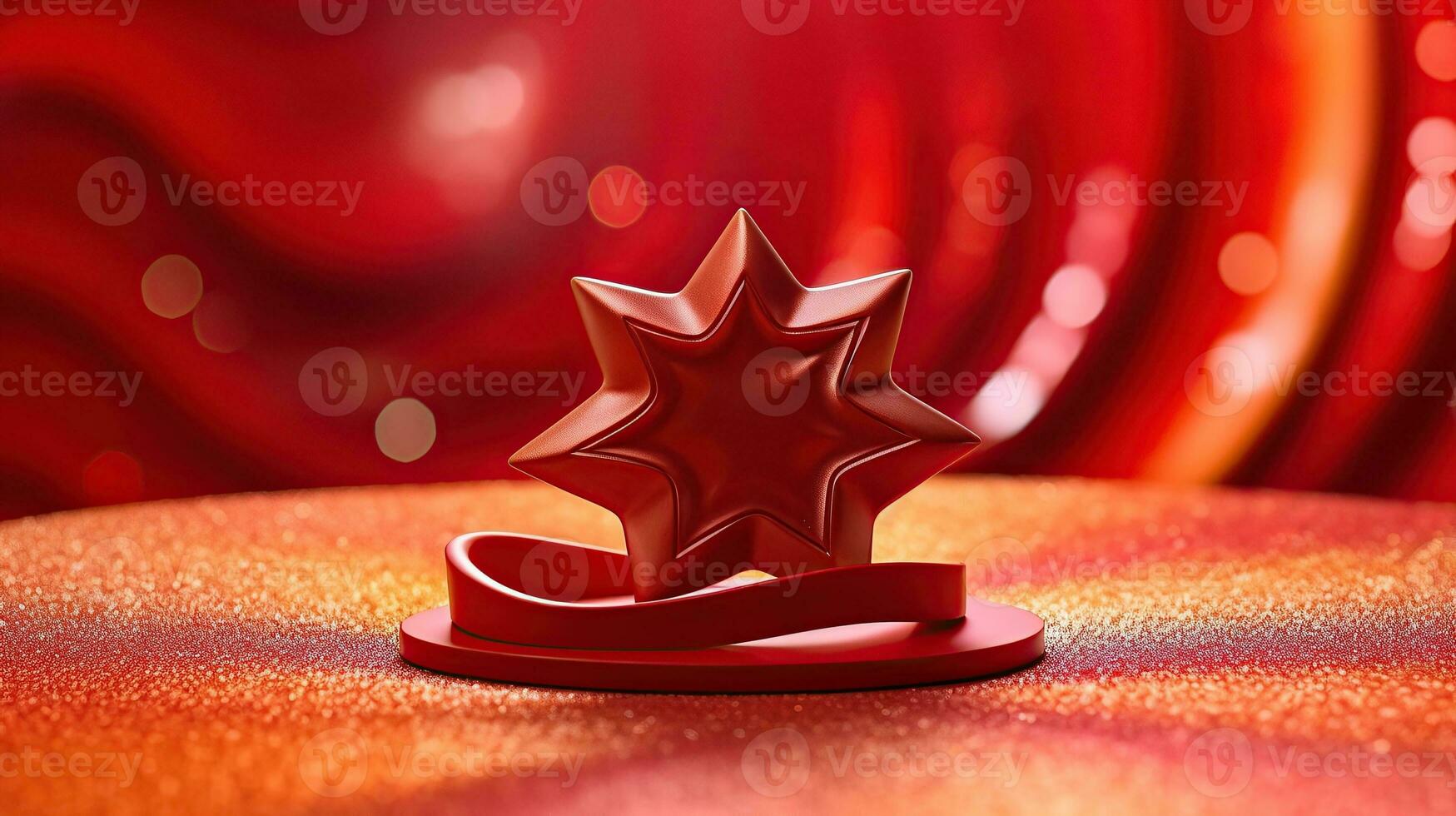 AI generated 3d star on red background decorated with curves and glitter Generative A photo