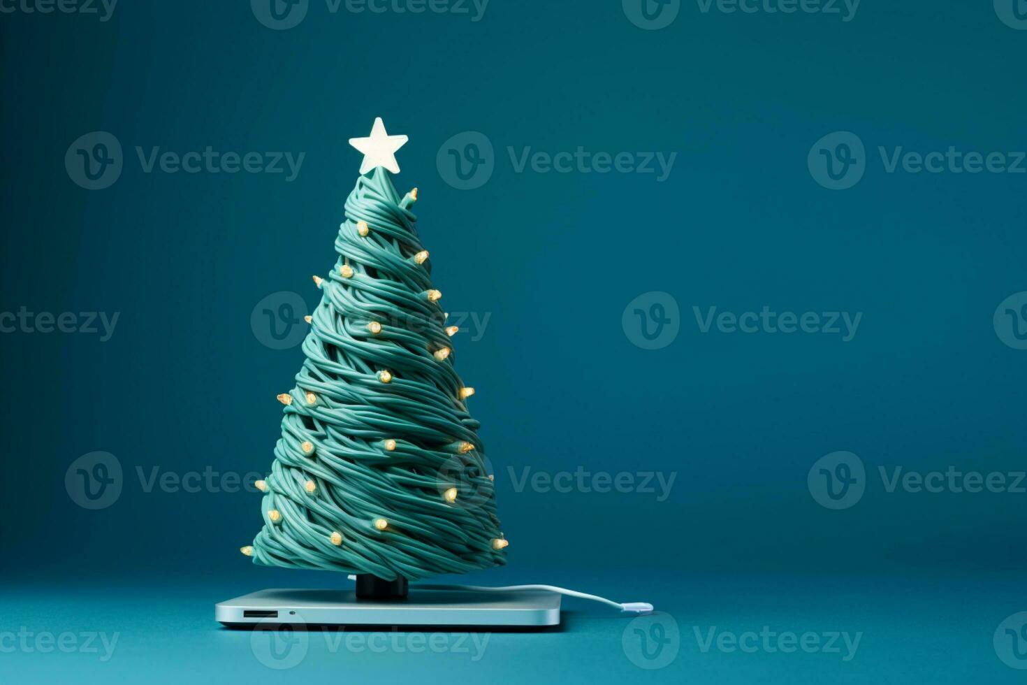 AI generated Christmas tree made up with charger cable Electronics concept background copy space photo