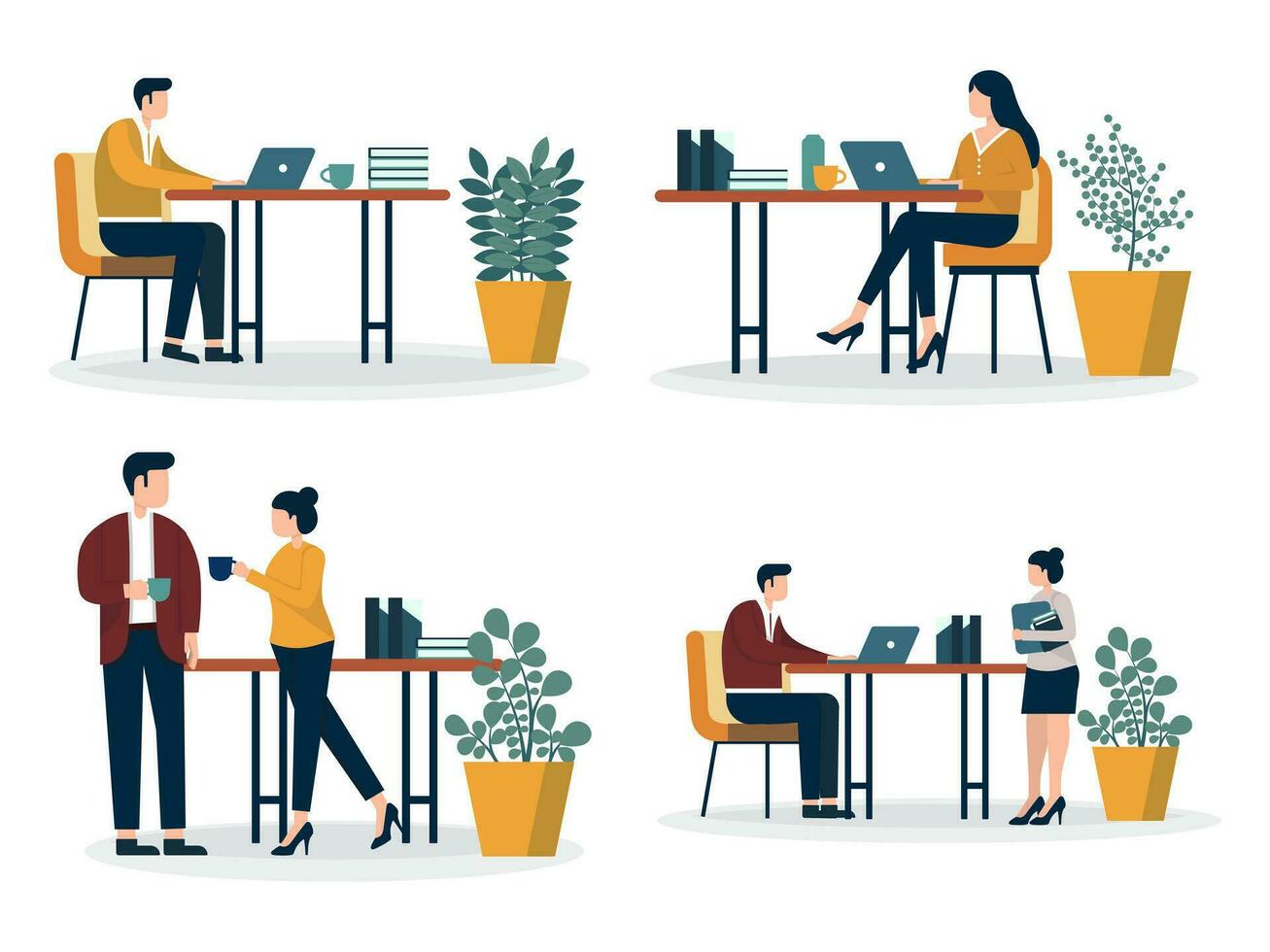 Set of People Working Illustration vector