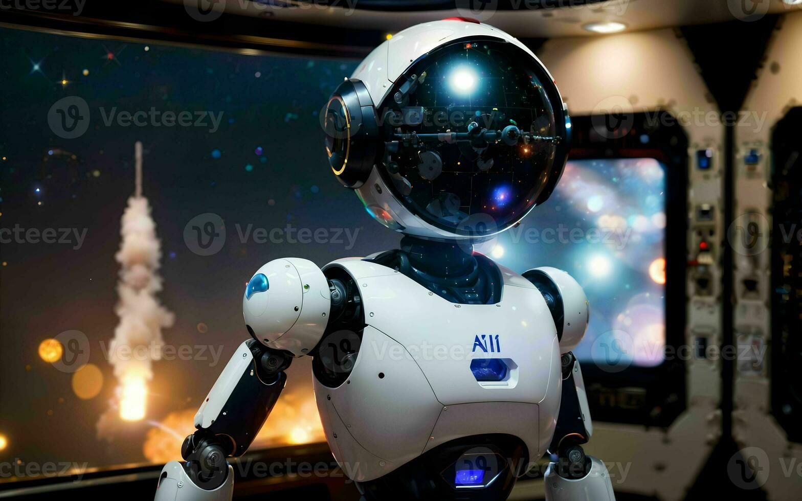 AI generated AI Robotics Odyssey Exploring the Cosmos on a Satellite Ship ai generated photo