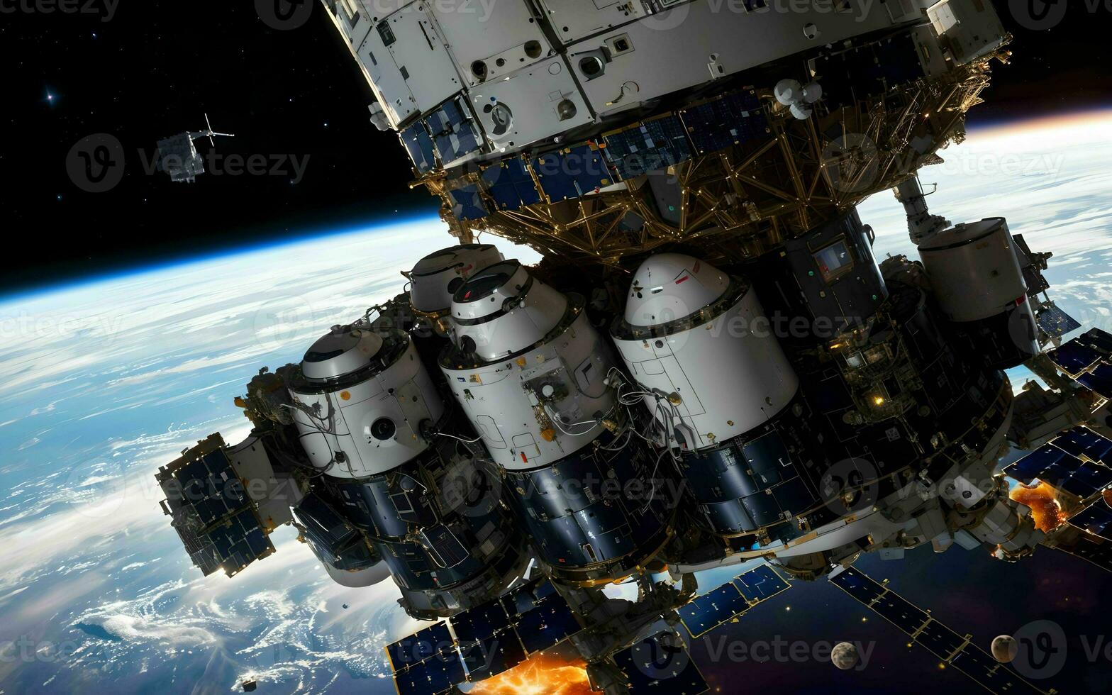 AI generated AI Robotics Odyssey Exploring the Cosmos on a Satellite Ship ai generated photo