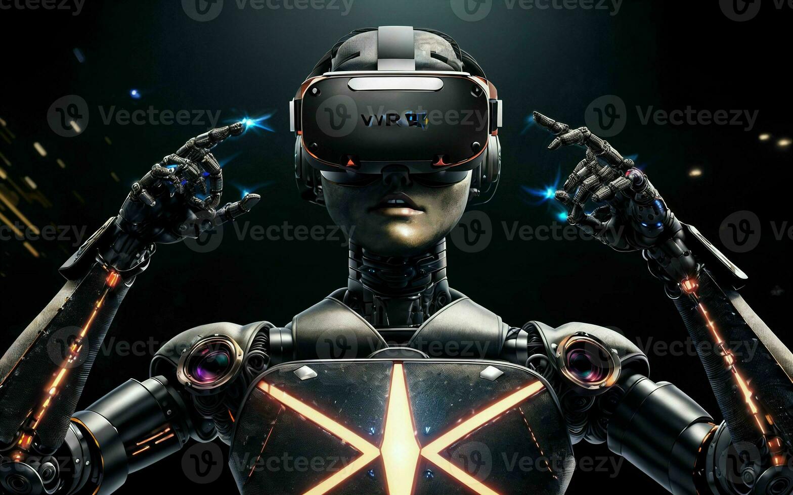 ai generado cibernético Odisea el fusión de robots y virtual realidad en juegos futurista frontera ai generado foto