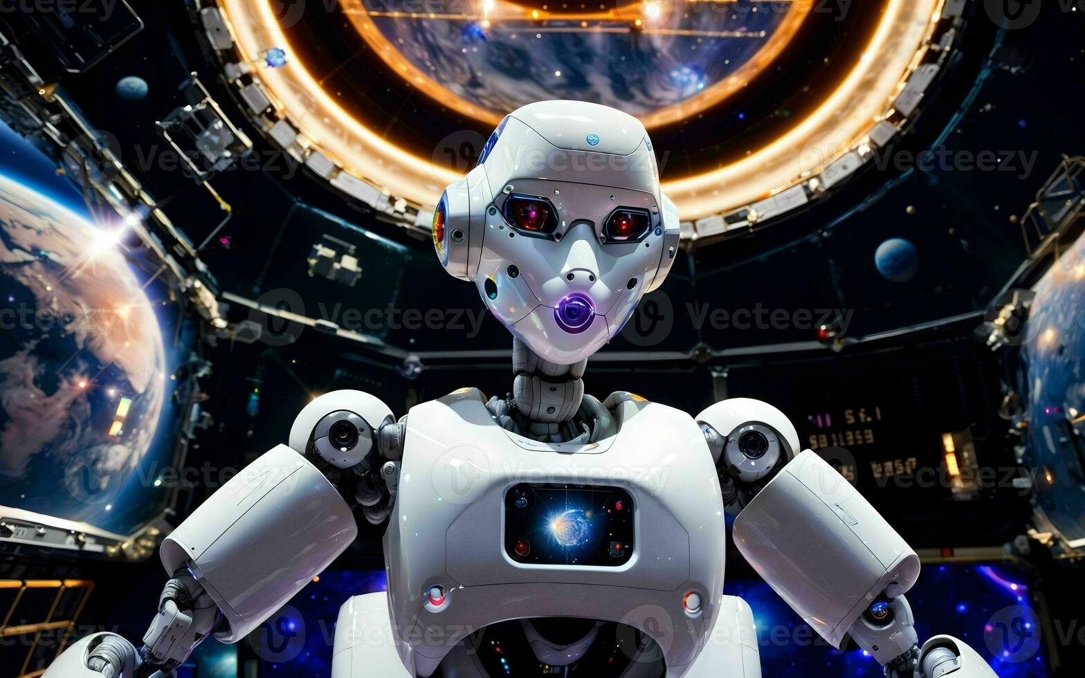 AI generated AI Robotics Odyssey Exploring the Cosmos on a Satellite Ship ai generated photo