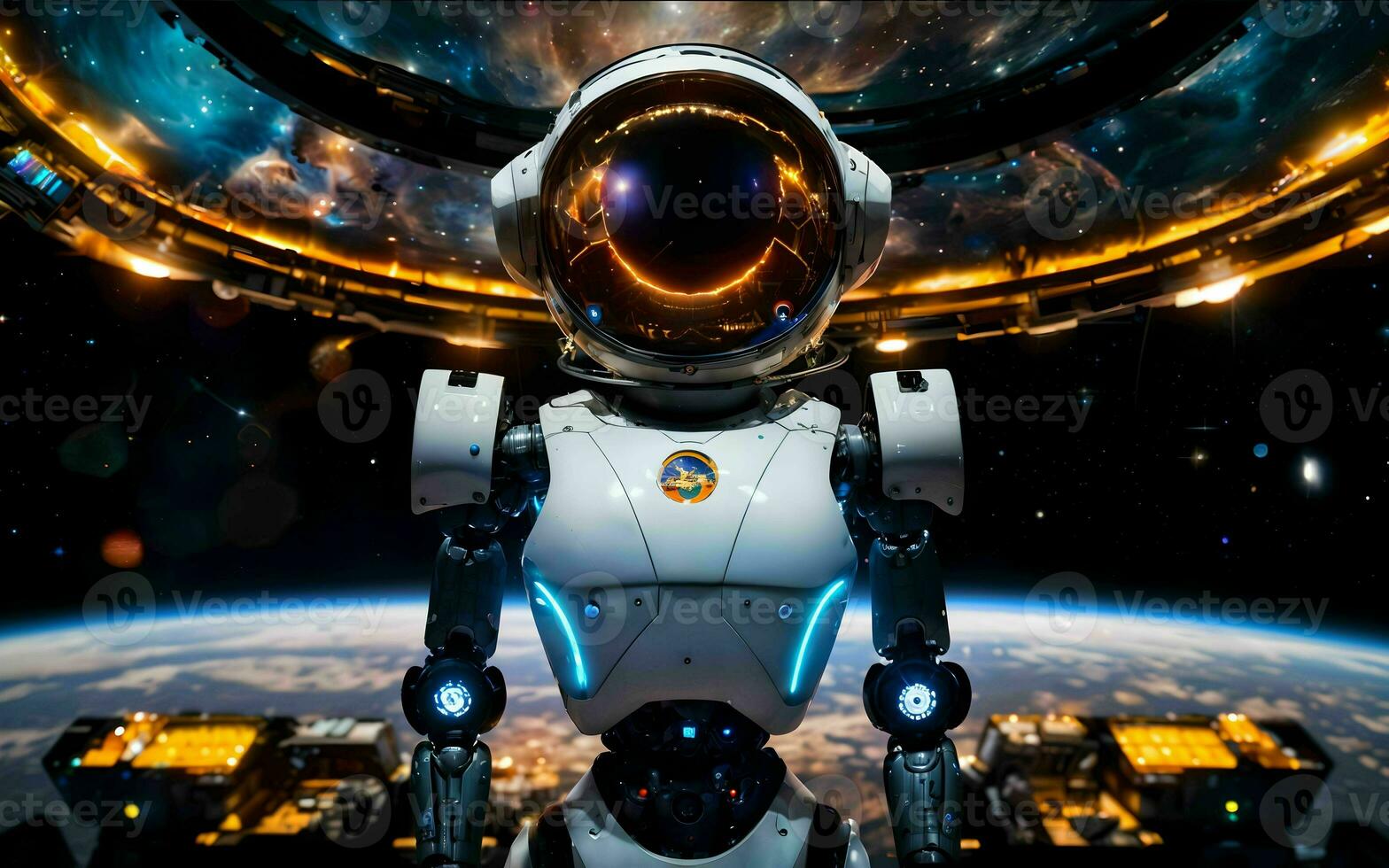 AI generated AI Robotics Odyssey Exploring the Cosmos on a Satellite Ship ai generated photo