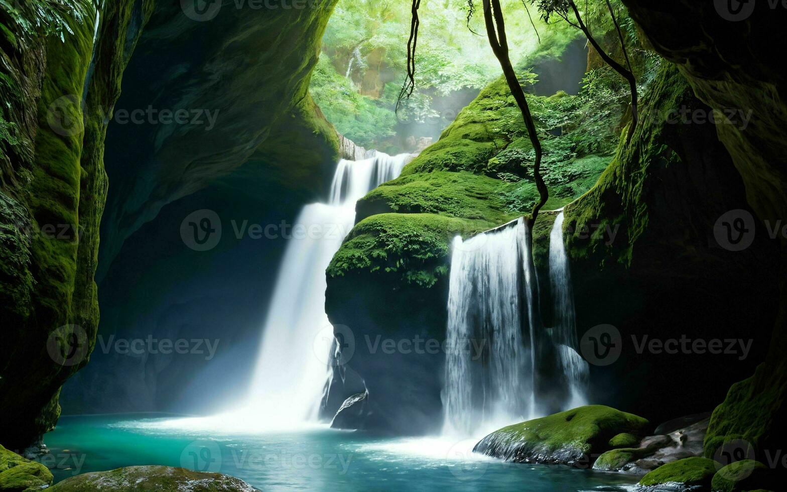 AI generated Subterranean Cave Waterfall's Hidden Beauty ai generated photo