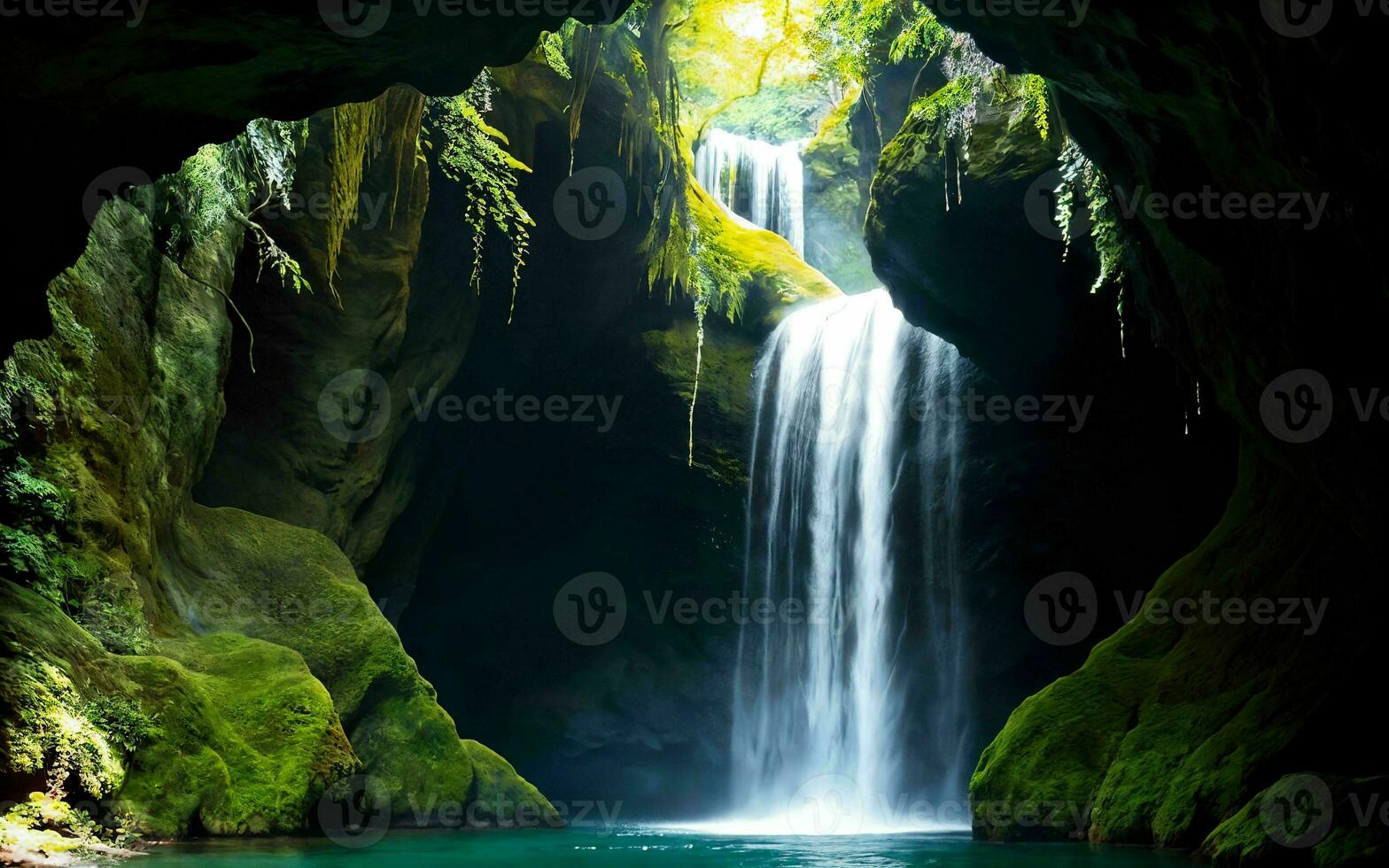 AI generated Subterranean Cave Waterfall's Hidden Beauty ai generated photo