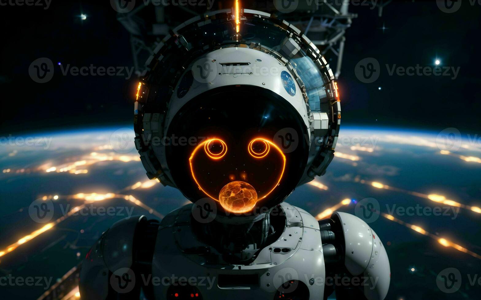 AI generated AI Robotics Odyssey Exploring the Cosmos on a Satellite Ship ai generated photo