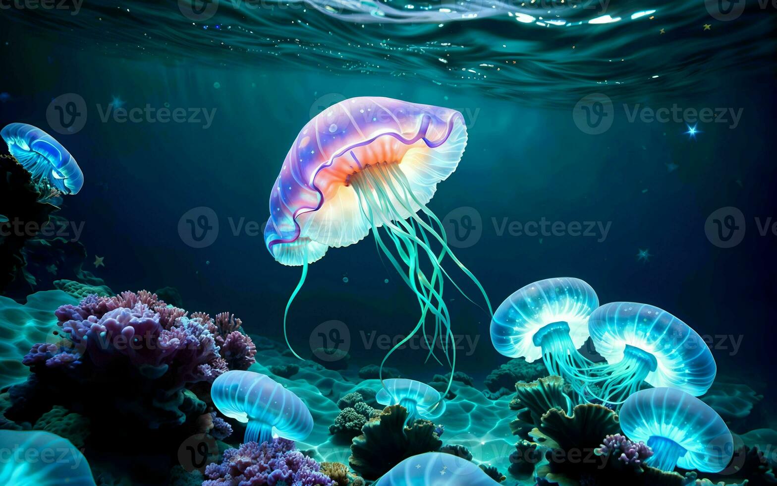 AI generated Illuminated Depths A Fantastical Journey into the Glowing Realms of Underwater Fantasy ai generated photo