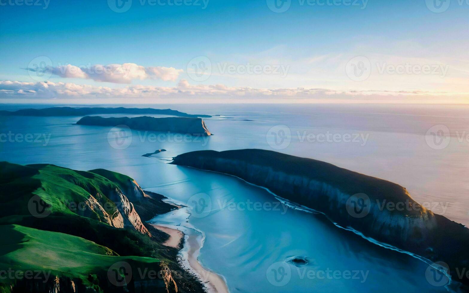 ai generado costero tranquilidad aéreo ver de el rocoso Oceano apuntalar ai generado foto