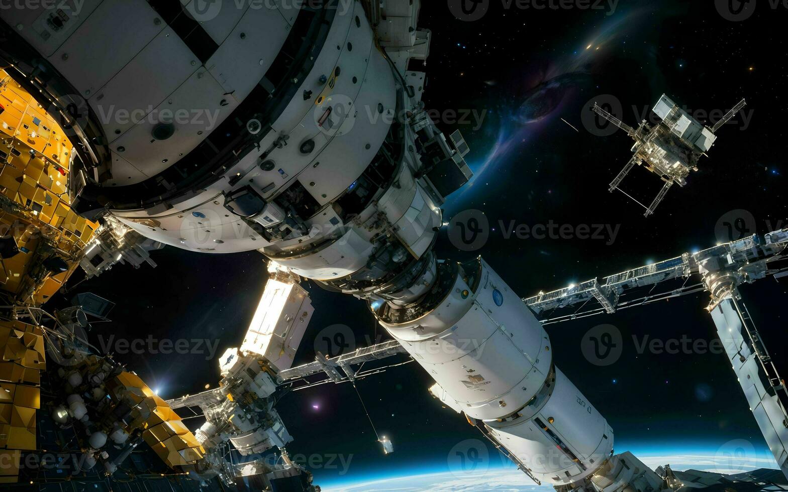AI generated AI Robotics Odyssey Exploring the Cosmos on a Satellite Ship ai generated photo