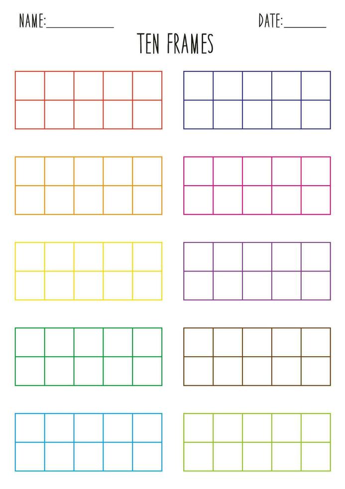 Template of blank ten frames for making kids worksheets. vector