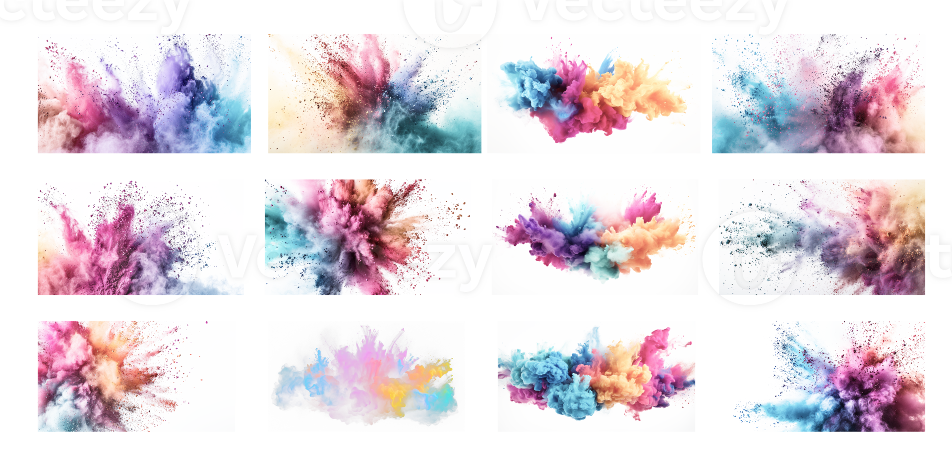 AI generated Colored powder explosion on a white background. Abstract closeup dust on backdrop. Colorful explode. Paint holi png