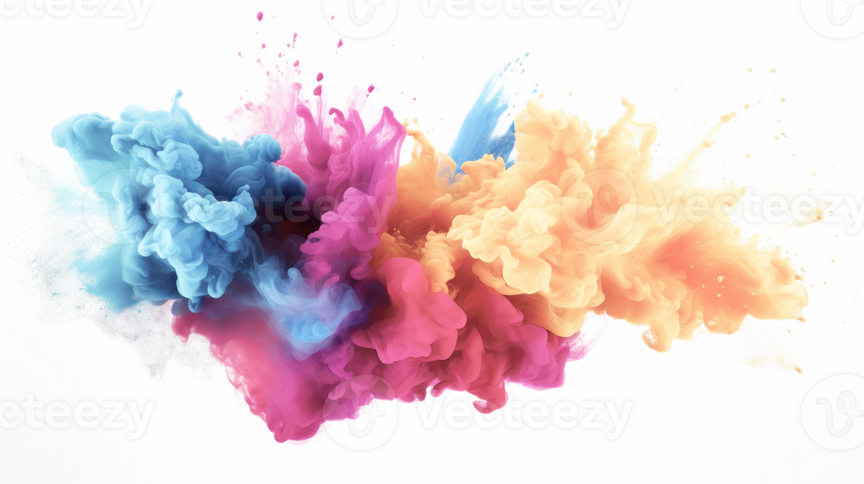 AI generated Colored powder explosion on a white background. Abstract closeup dust on backdrop. Colorful explode. Paint holi png