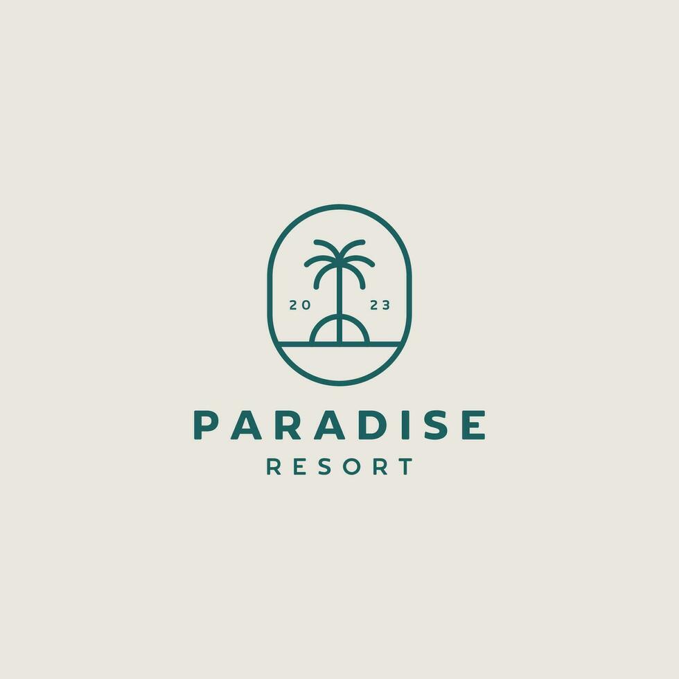 Palm tree and sun vintage logo design vector