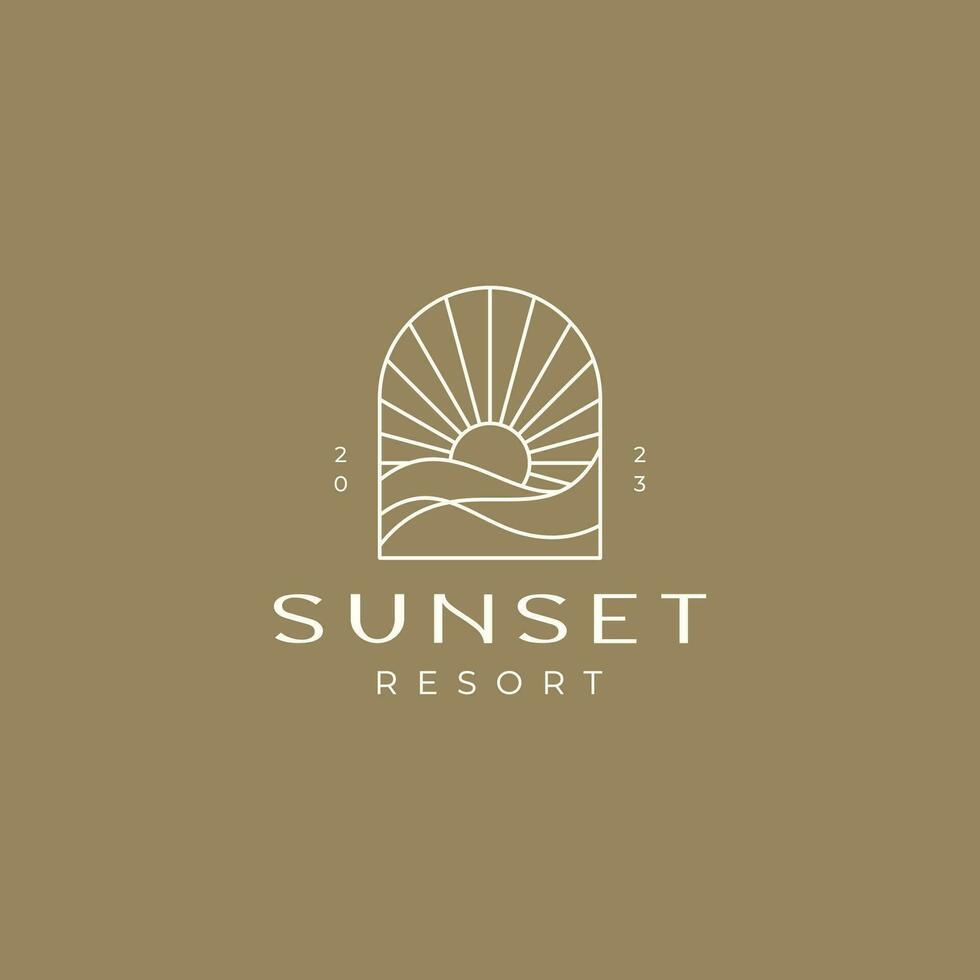 Sunset wave and sun logo design template vector