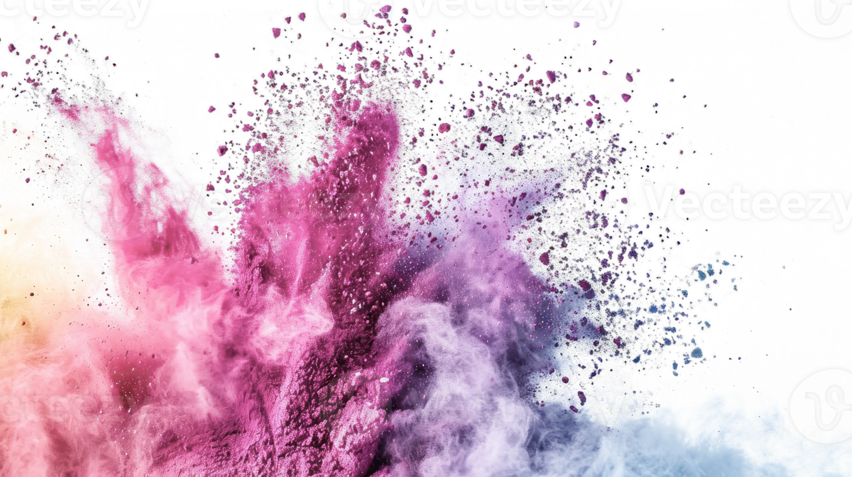 ai generado de colores polvo explosión en un blanco antecedentes. resumen de cerca polvo en fondo. vistoso explotar. pintar holi png