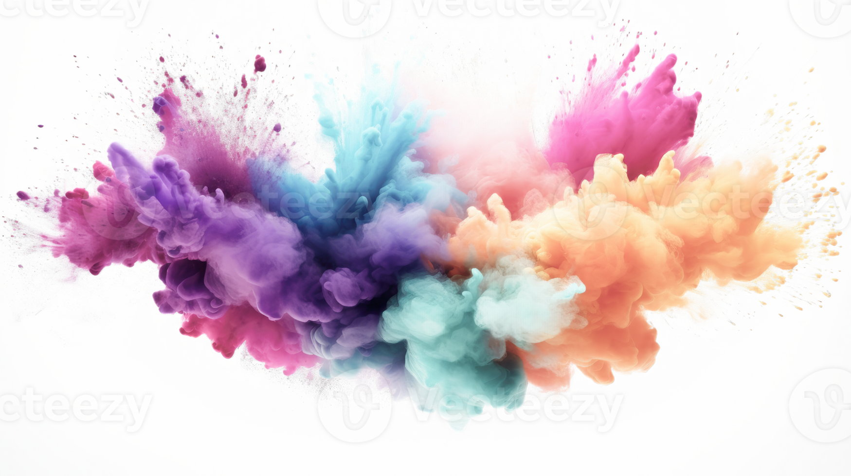 AI generated Colored powder explosion on a white background. Abstract closeup dust on backdrop. Colorful explode. Paint holi png