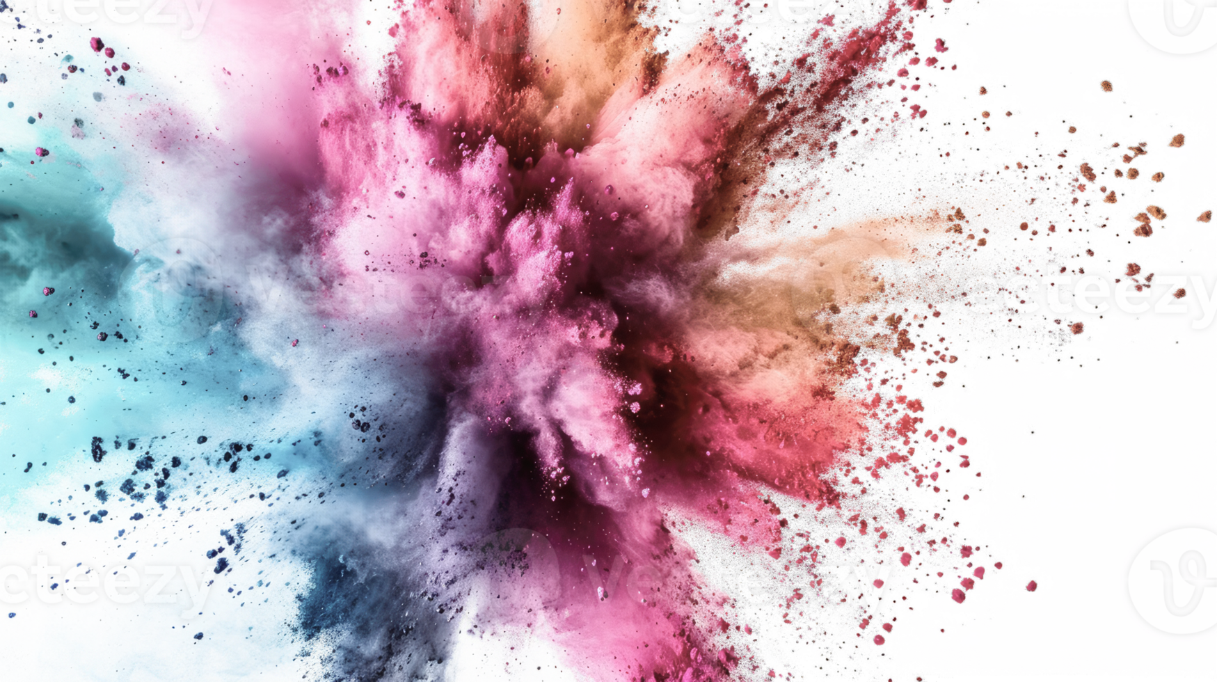 AI generated Colored powder explosion on a white background. Abstract closeup dust on backdrop. Colorful explode. Paint holi png