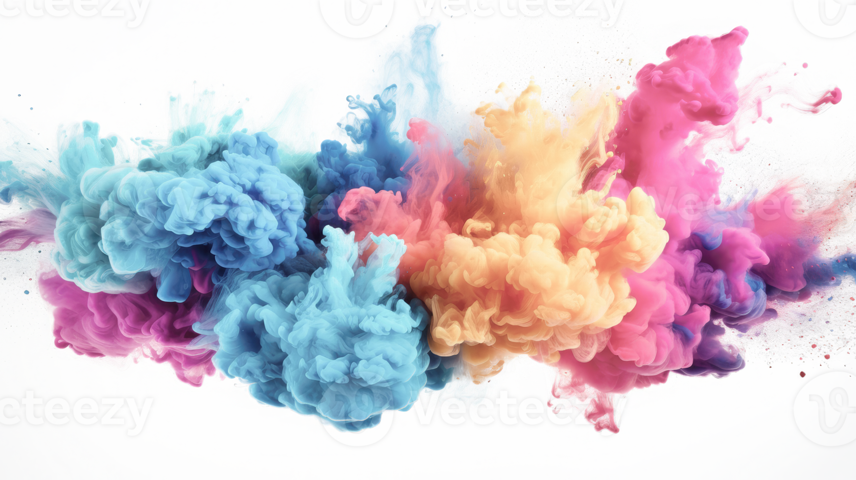 AI generated Colored powder explosion on a white background. Abstract closeup dust on backdrop. Colorful explode. Paint holi png