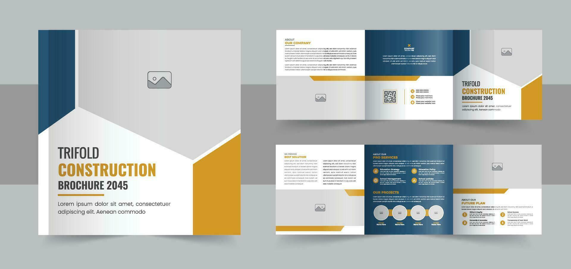 Construction and renovation square trifold brochure template design or real estate promotion Brochure leaflet vector layout