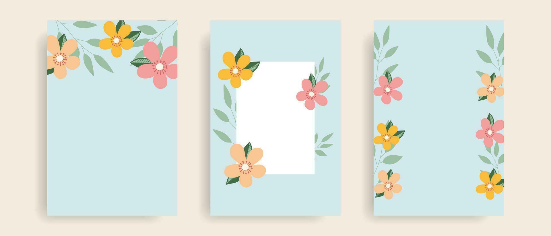 Set of artistic floral patterns with border. Frames with flowers. vector