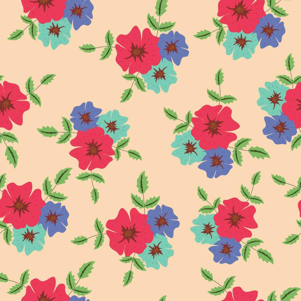 pensamiento flores, sin costura floral modelo. mano dibujado floral ilustración. vector