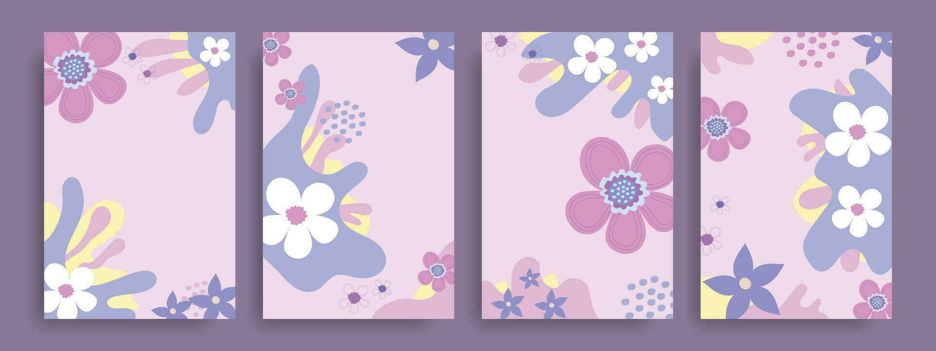 Set of floral backgrounds. Templates with flowers. Frames with flowers. vector