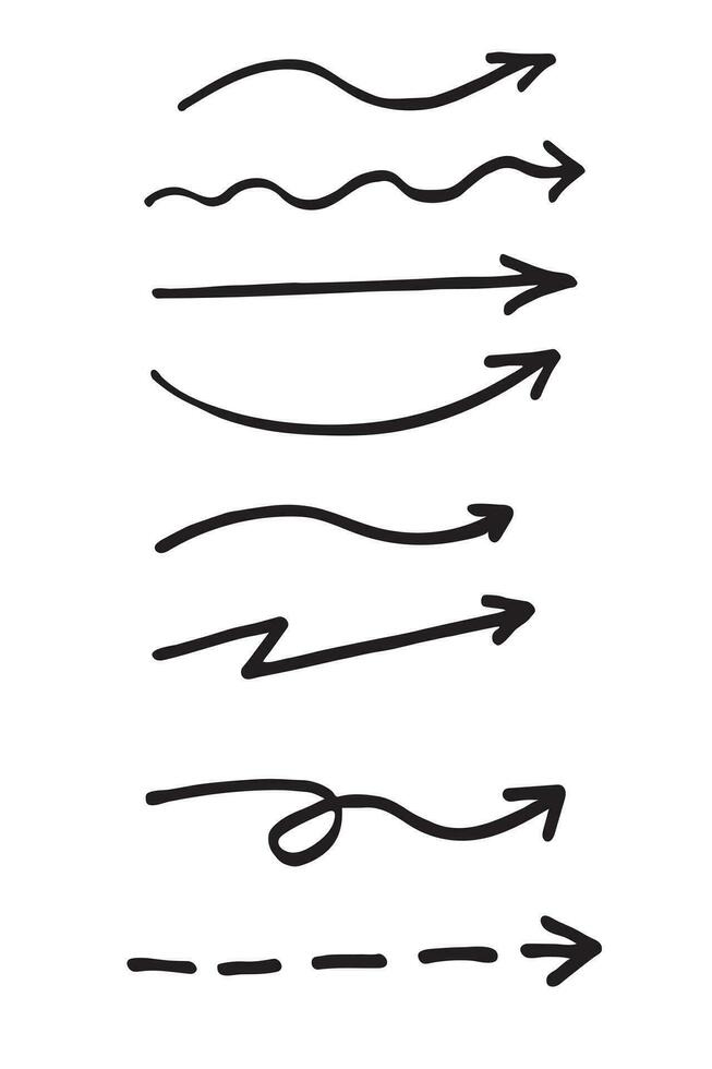 Hand arrows. Doodle black arrows on a white background. vector