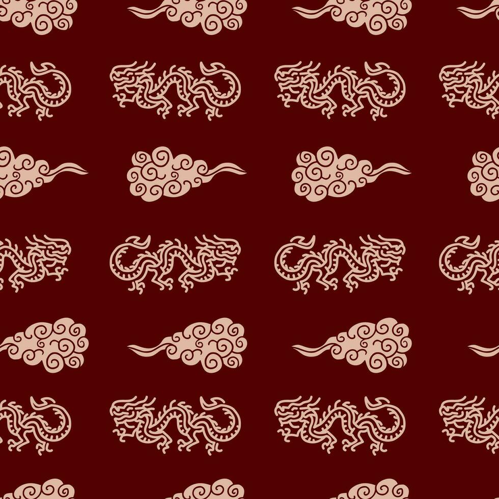 Dragon and cloud oriental style seamless pattern, China traditional ornaments on red background vector