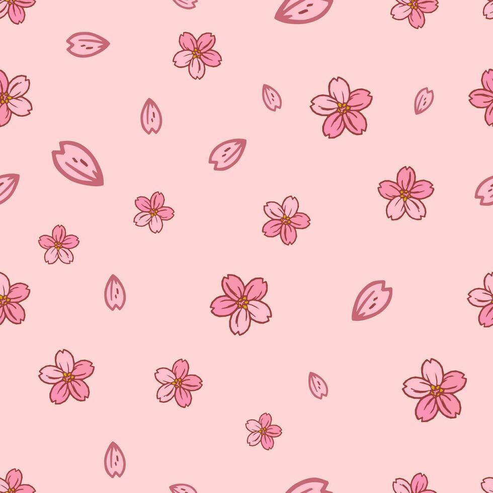 Seamless floral pattern of petal Sakura or Cherry blossom fabric, wallpaper pattern vector