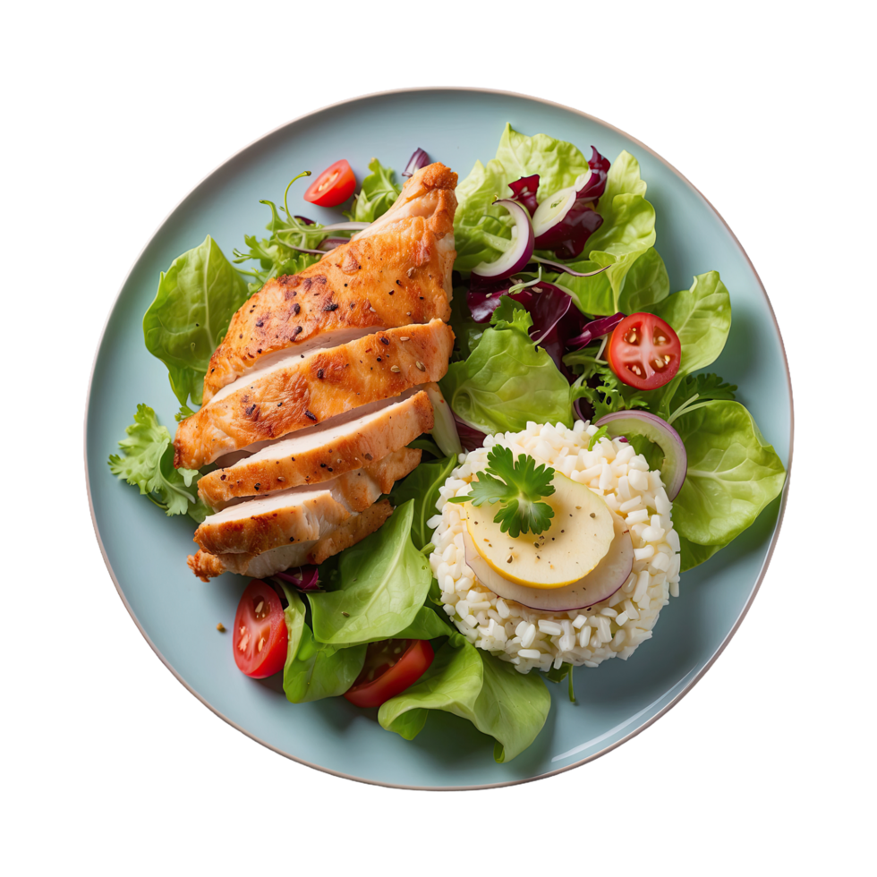 AI generated Chicken fillet with salad, Healthy food isolated on transparent background png
