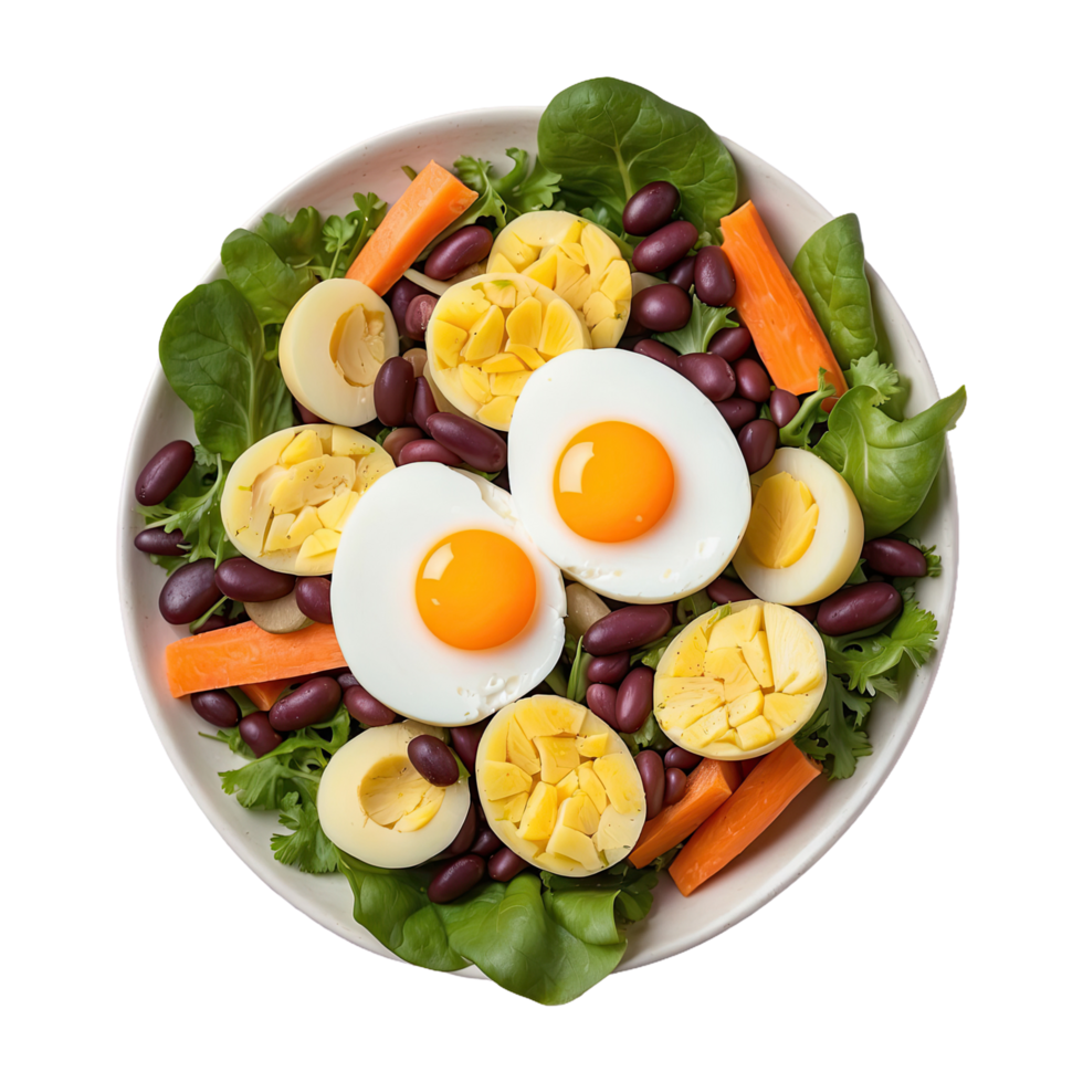 AI generated tasty salad consists of eggs beans potatoes and carrot isolated on transparent background png