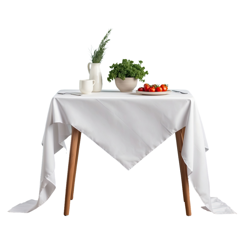 AI generated White tablecloth covered table isolated on transparent background png