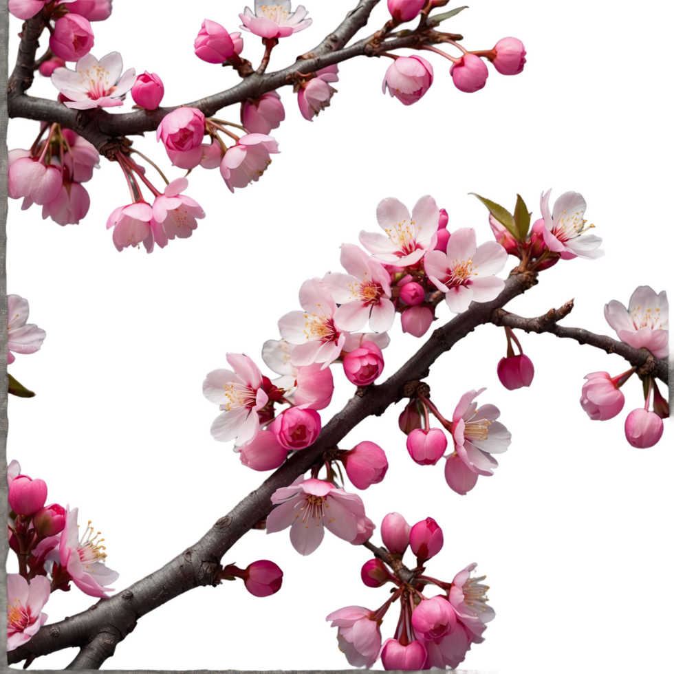 ai gegenereerd kers boom takken met klein clusters van roze bloemen geïsoleerd Aan transparant achtergrond png