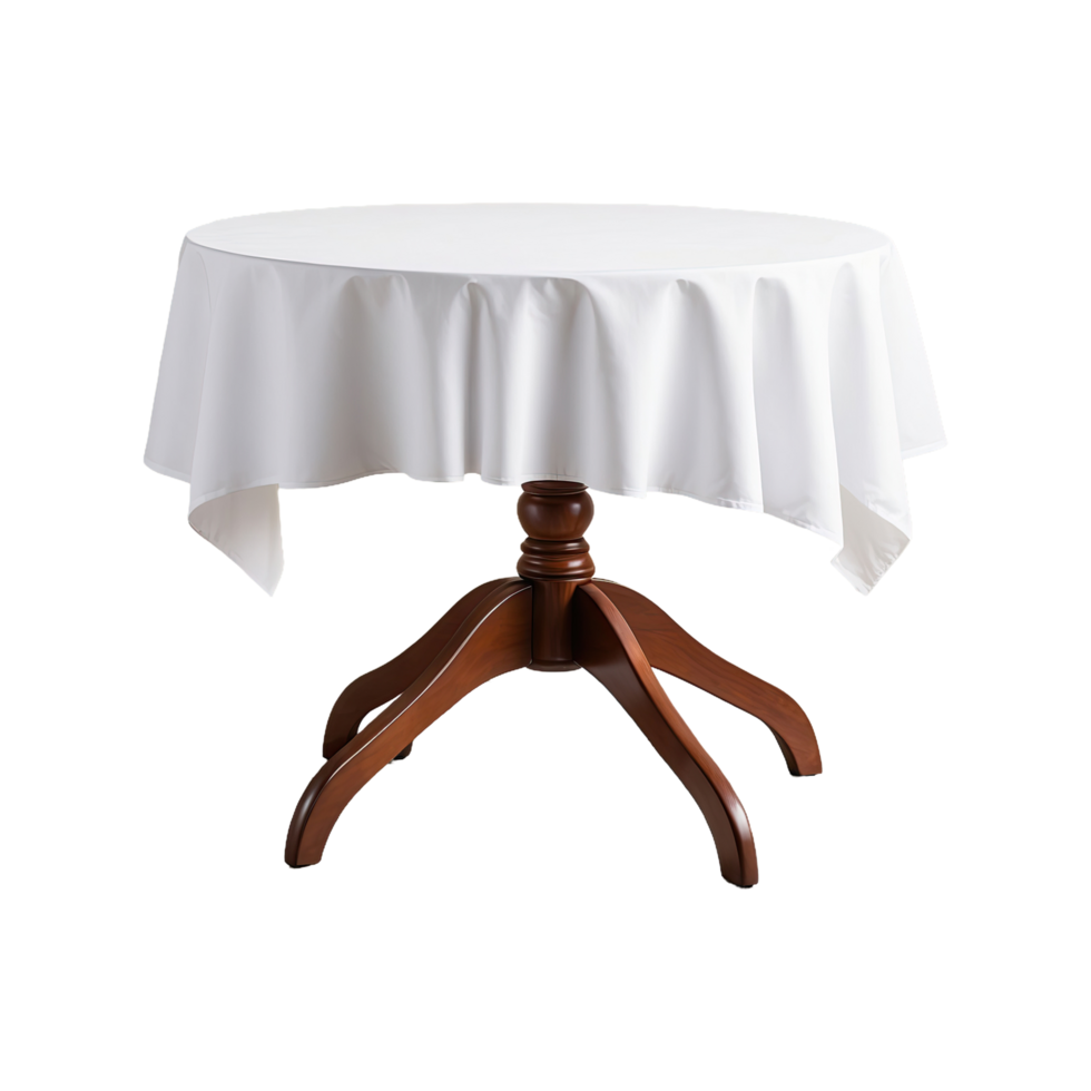 AI generated White tablecloth covered table isolated on transparent background png