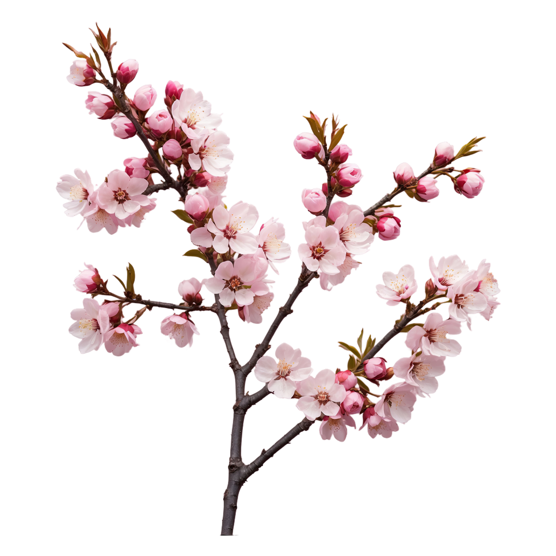 AI generated Cherry tree branches with small clusters of pink flowers