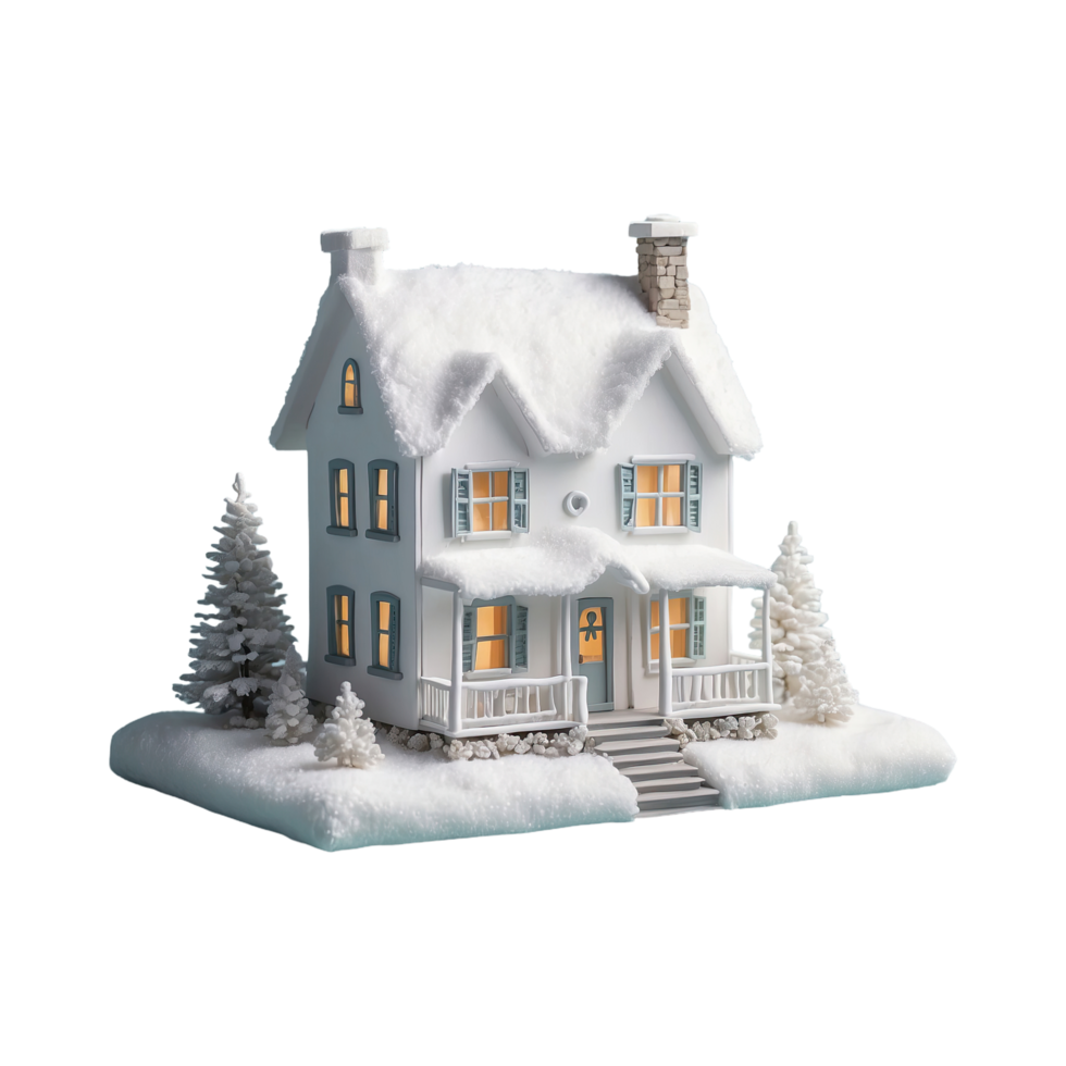 AI generated Winter themed festive white miniature house isolated on transparent background png