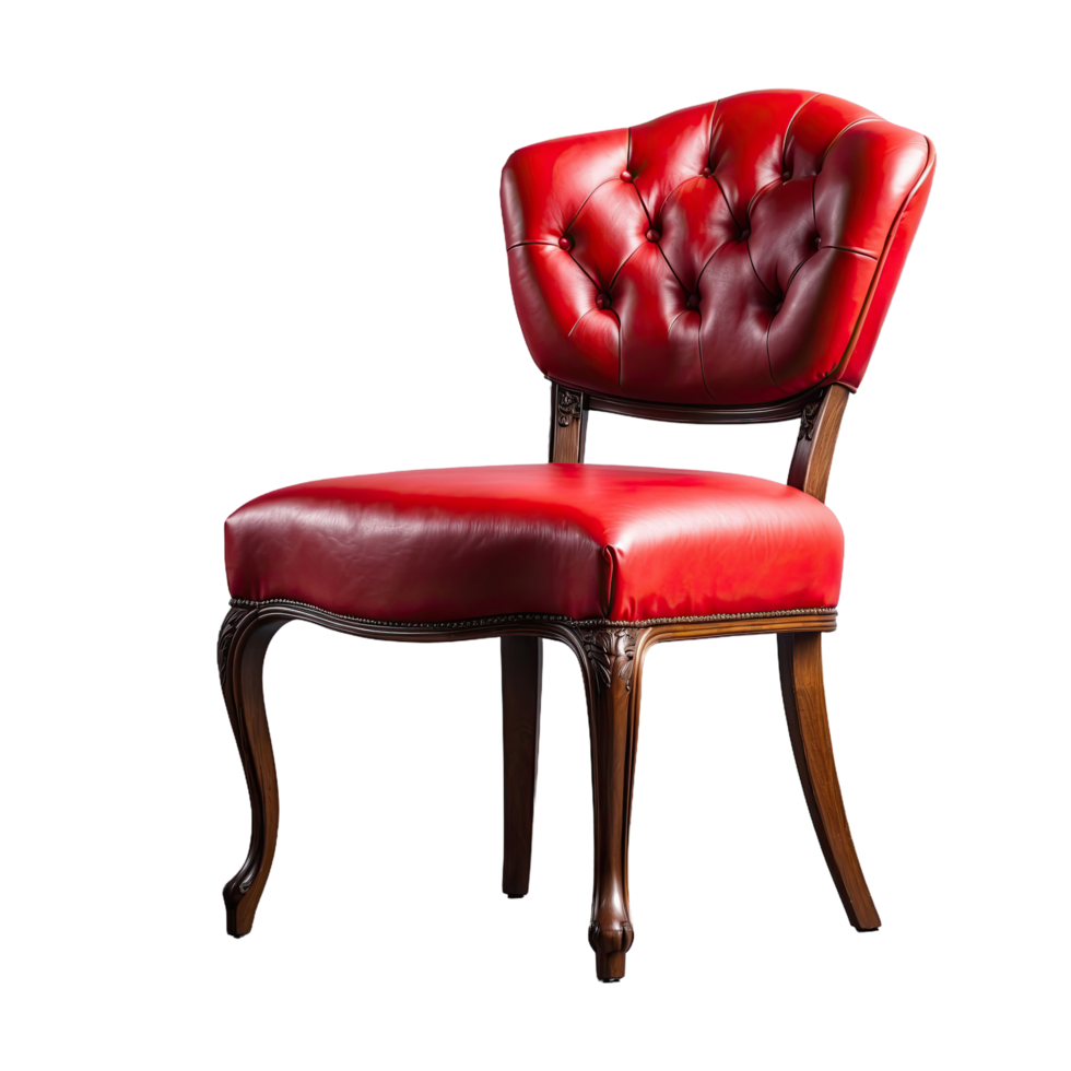 AI generated Vintage red leather chair decorative furniture isolated on transparent background png