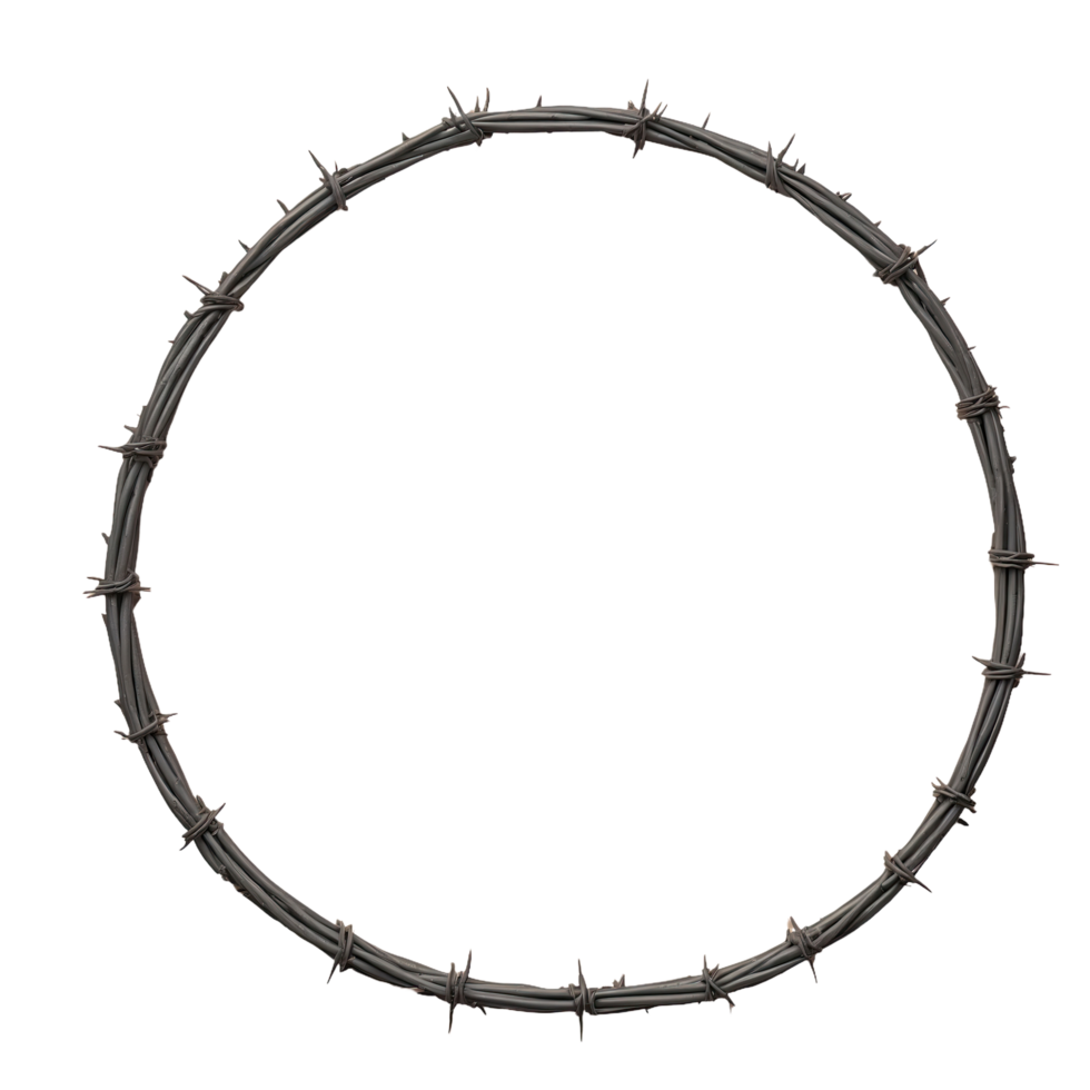 AI generated barbed wire circle frame isolated on transparent background png