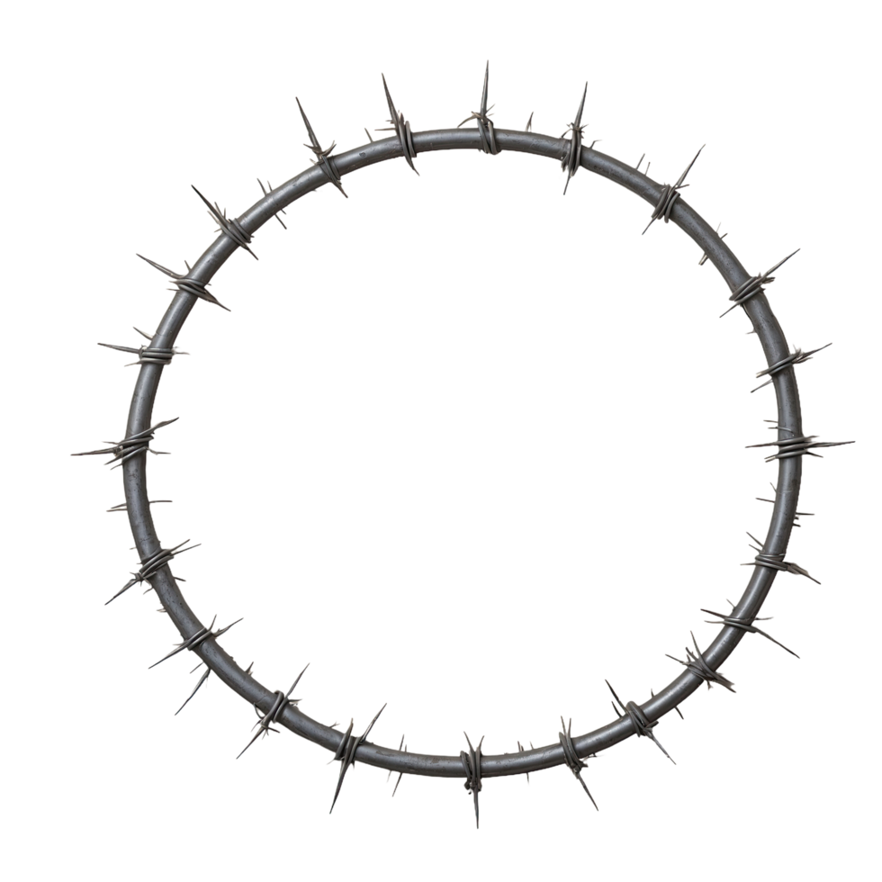 AI generated barbed wire circle frame isolated on transparent