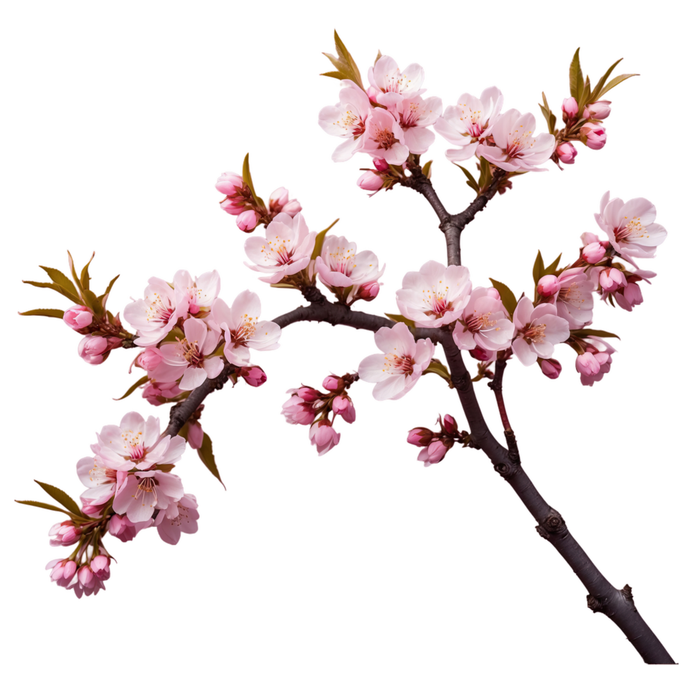 AI generated Cherry tree branches with small clusters of pink flowers isolated on transparent background png