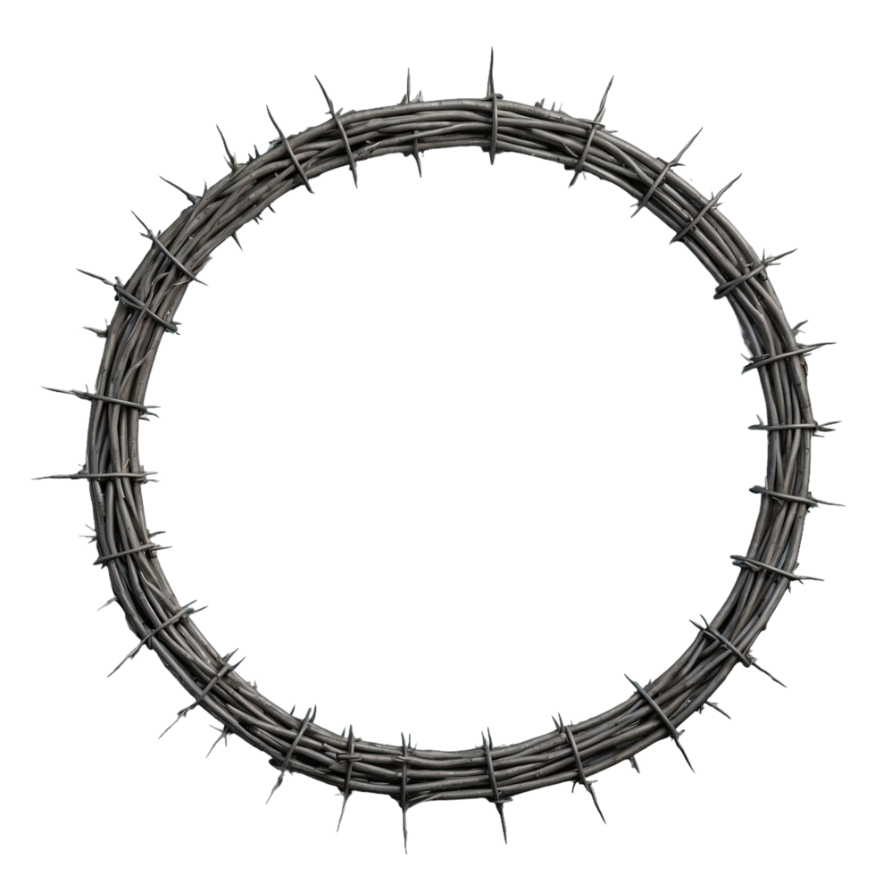 AI generated barbed wire circle frame isolated on transparent background png