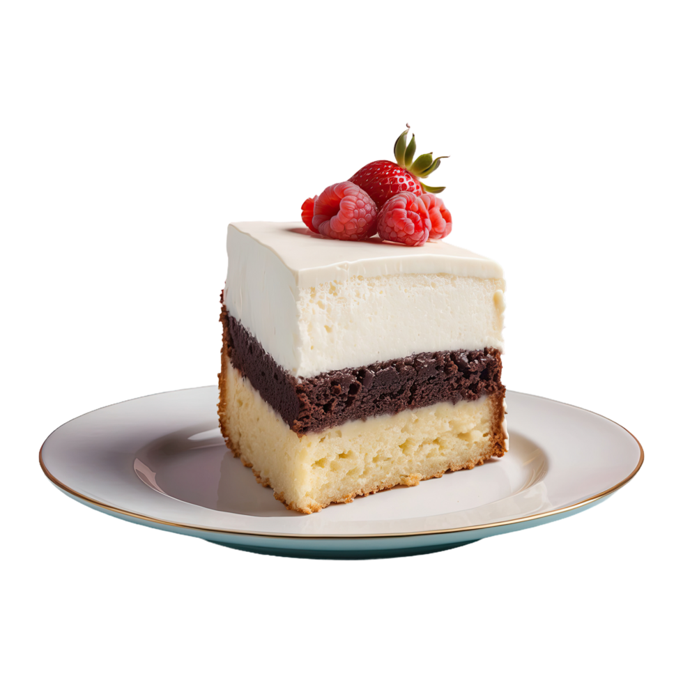 AI generated piece of cake sitting on top of a plate isolated on transparent background png