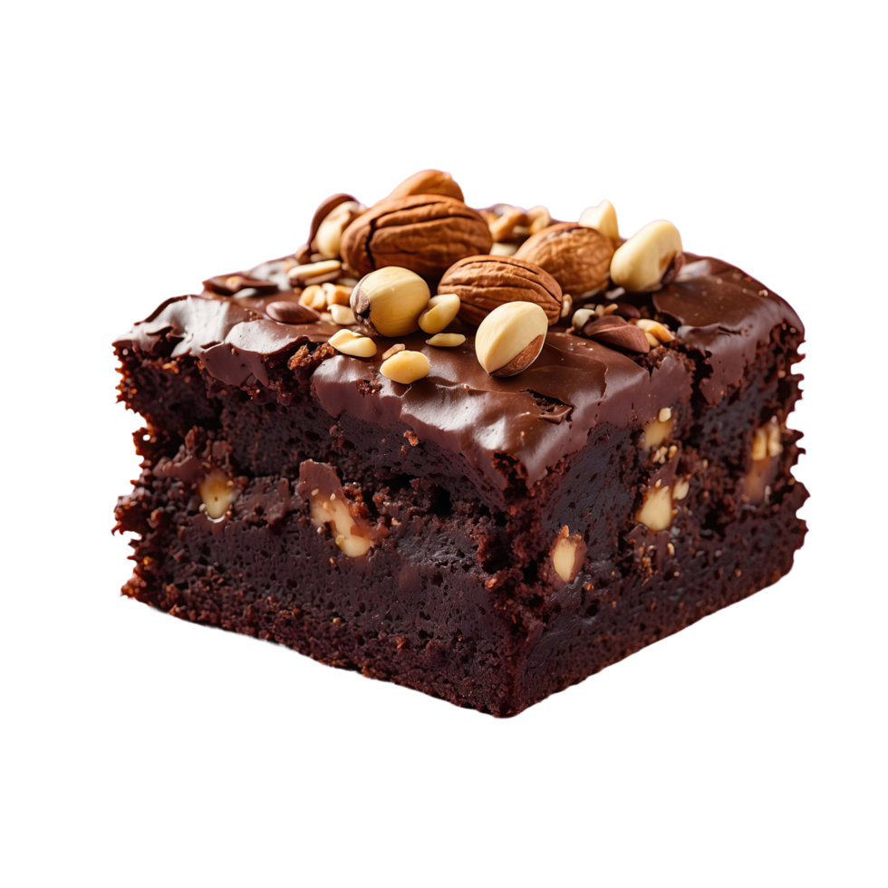 AI generated luxurious brownie with nuts isolated on transparent background png